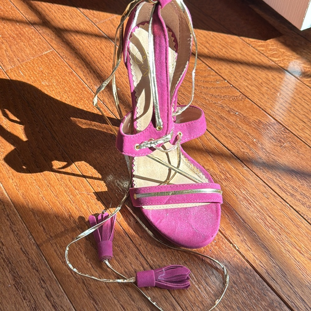 Colin Stuart Fusia & gold tie up high heels - Picture 9 of 12